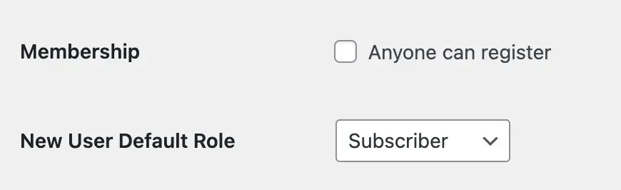 Membership setting in WordPress: Settings > General