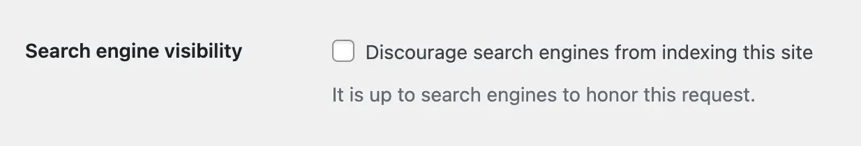 Discourage search engines from indexing this site setting in WordPress